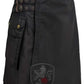 Black utility kilt featuring side pockets and buckle straps in Standard Black Utility Kilt