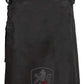 Black utility kilt featuring a lion shield emblem in Standard Utility Kilt design