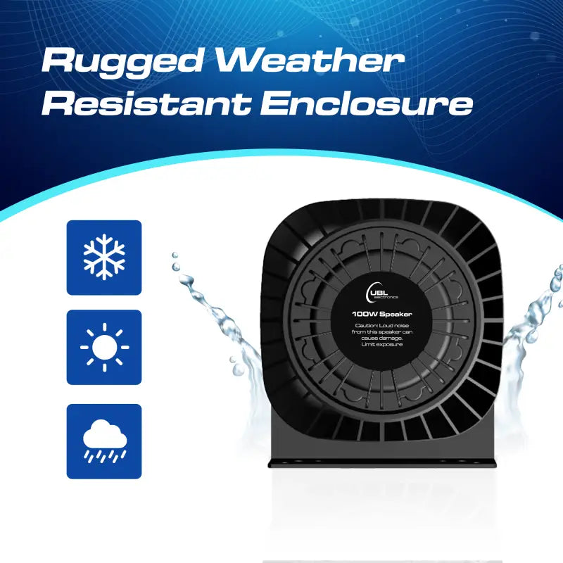 Black weather-resistant speaker from UBL Large 100-Watt Series for outdoor sound