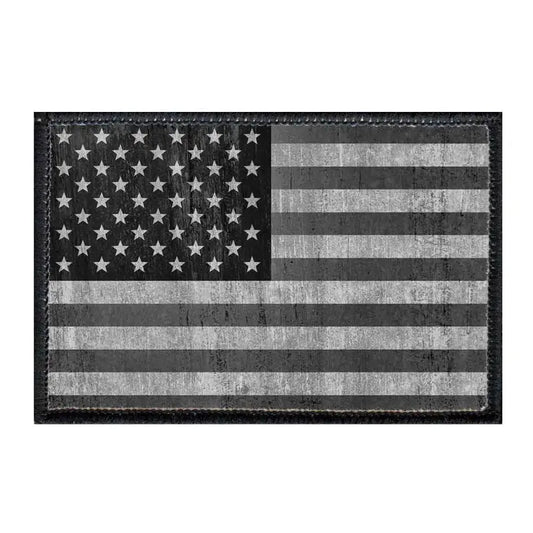 Black and white distressed American Flag patch for velcro loop surface attachment