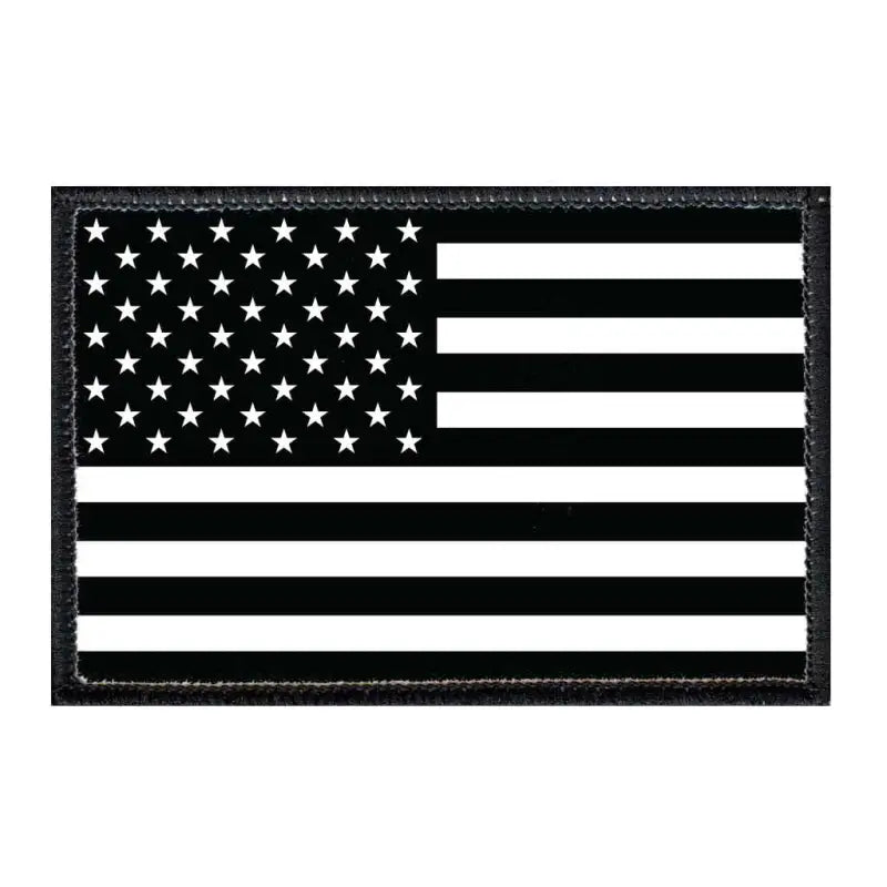 Black and white American Flag patch with embroidered border for velcro® loop surface