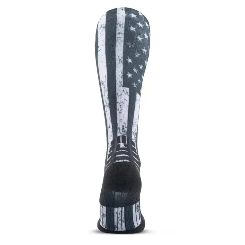 Black and white American flag athletic sock from MudGear Custom First Responder Red Line