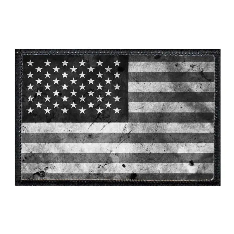 Black and white distressed American flag pull patch for velcro® loop surface applications