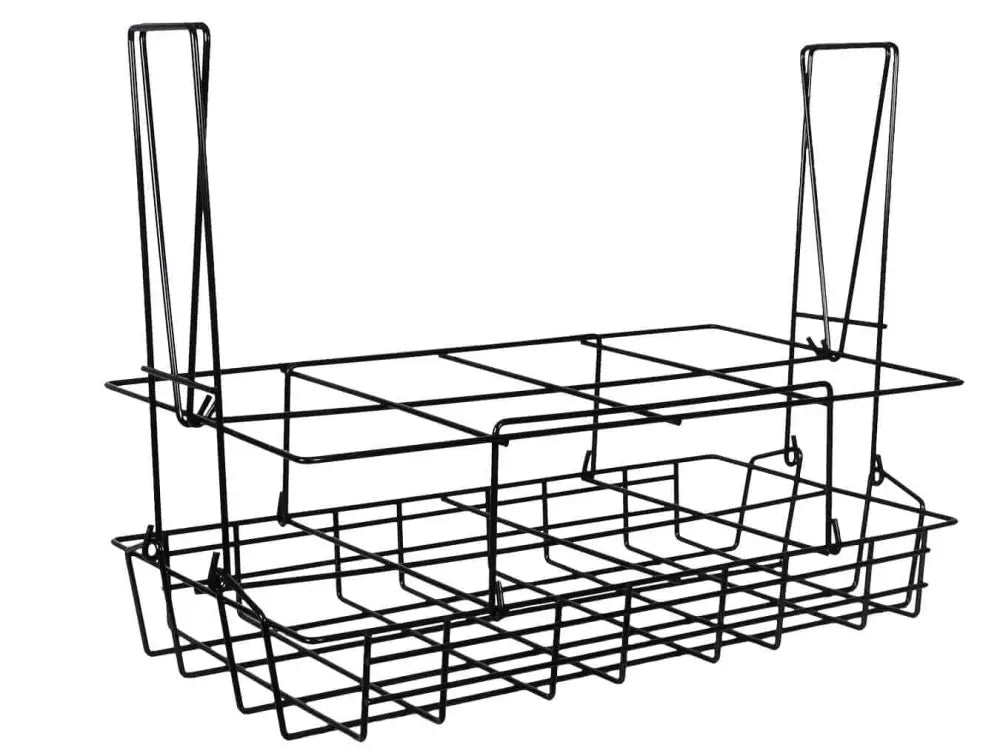 Black wire over-the-door basket for firefighter and police first responders storage