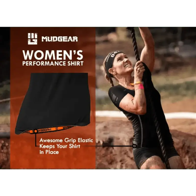 Black women’s fitted performance shirt with grip elastic for active durability and comfort