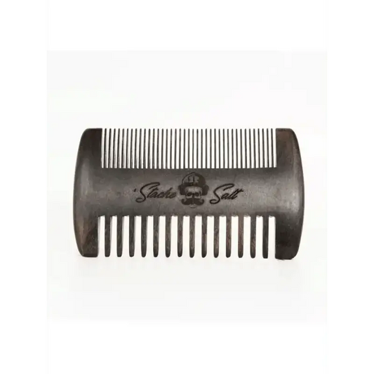 Black wooden beard comb with dual-sided teeth for wood moustache grooming and styling