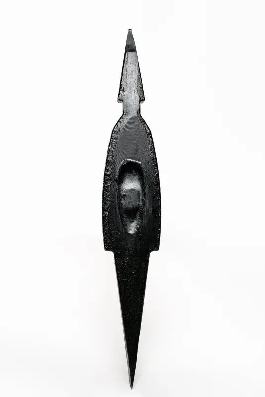 Black wooden tribal mask with elongated features for REAPER composite handle USA patented