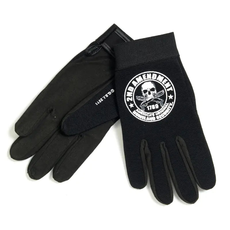 Black work gloves with skull and crossbones logo from Hot Leathers GVM2013 2nd Amendment