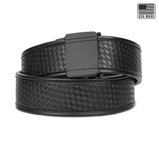 Black woven leather duty belt with velcro loop for the D1 BUCKLE Basketweave Duty Belt