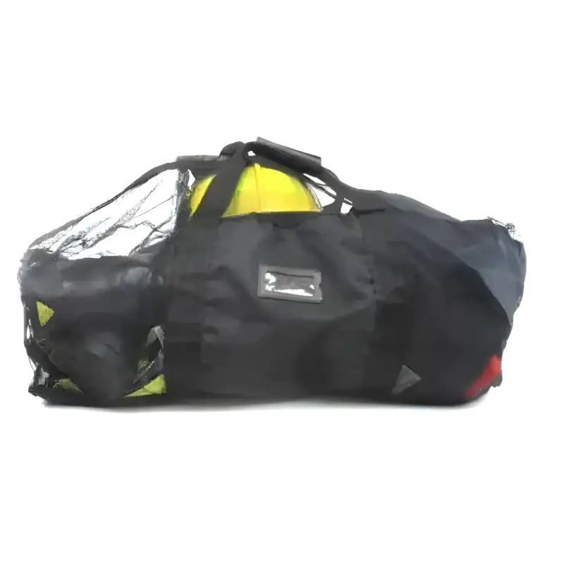 Black and yellow mesh firefighter turnout gear bag with impervious bottom panels