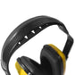 Black and yellow hearing protection earmuffs with 23dB NRR noise cancelling technology