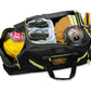 Black and yellow 3XL Turnout Gear Bag with multiple compartments and shoulder strap