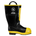 Black and yellow rubber firefighter boot with premium rubber construction for durability