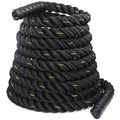 Black and yellow twisted battle rope for first responders, firefighters, and police training