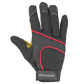 Black and yellow touchscreen safety work gloves with leather palms for improved grip