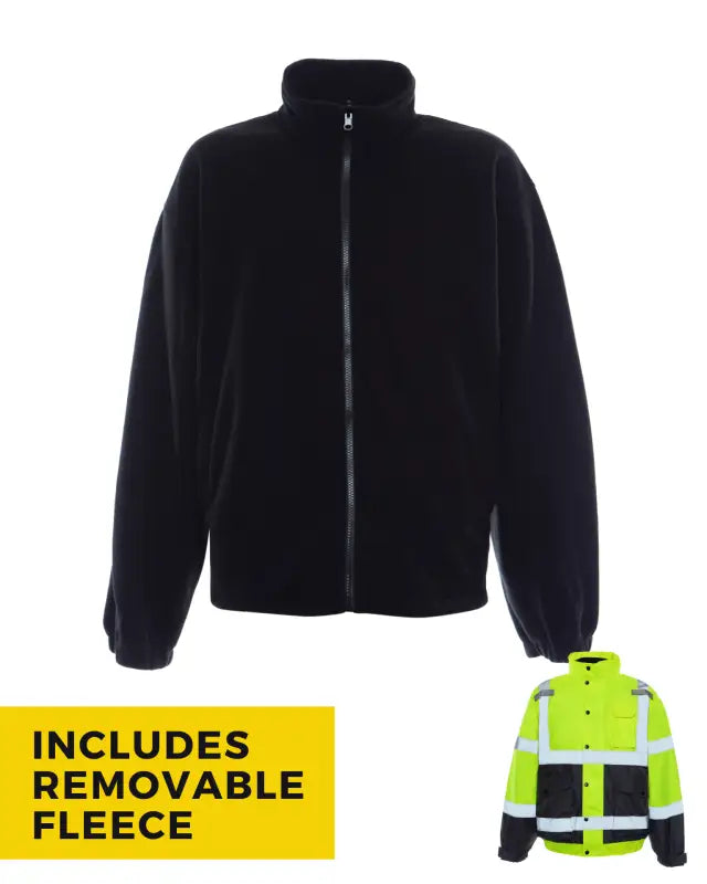 Black zip-up fleece jacket with removable lining for UHV563 HiVis Bomber Jacket