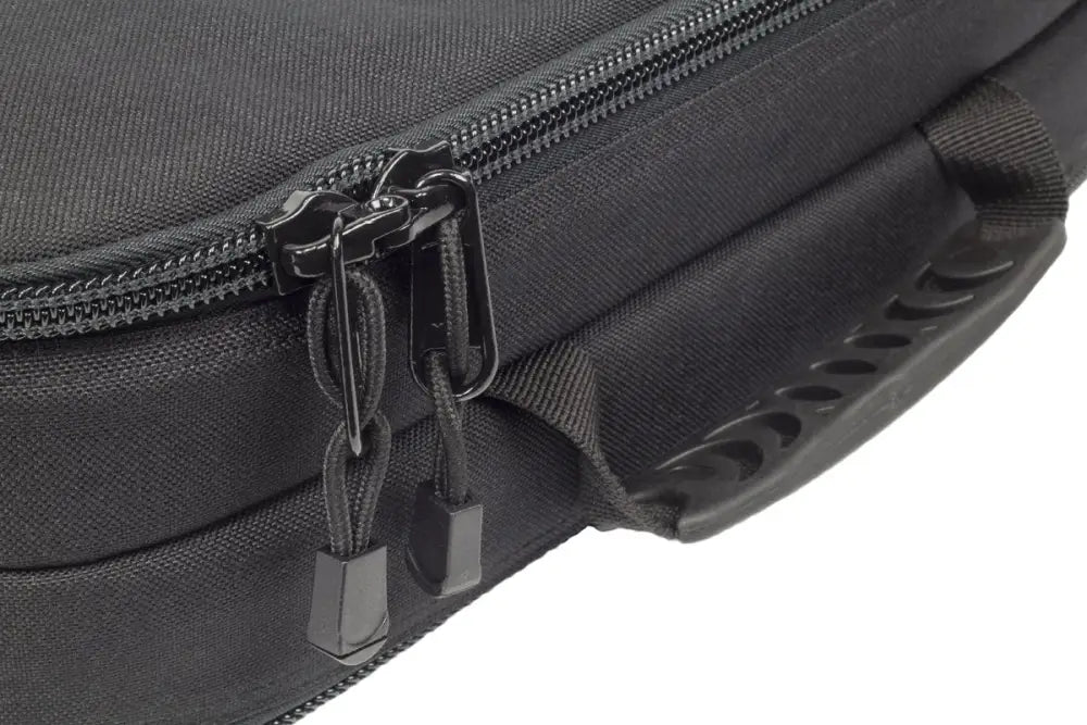 Black zippered case with dual zippers for Four Gun Pistol Pack Range Bag