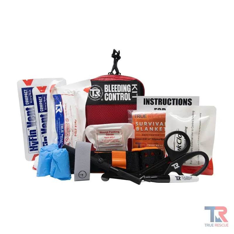 Red Bleeding Control Kit by True Rescue with SAM XT Tourniquets and medical supplies