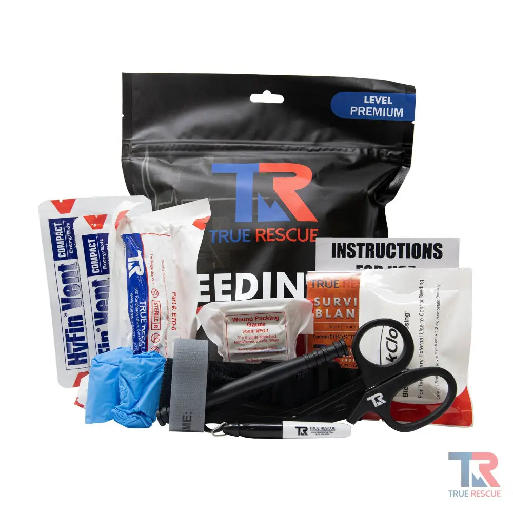 Bleeding Control Kit by True Rescue - Mylar - Premium Kit (With QuikClot Hemostatic Dressing) - Bleeding Control Kit