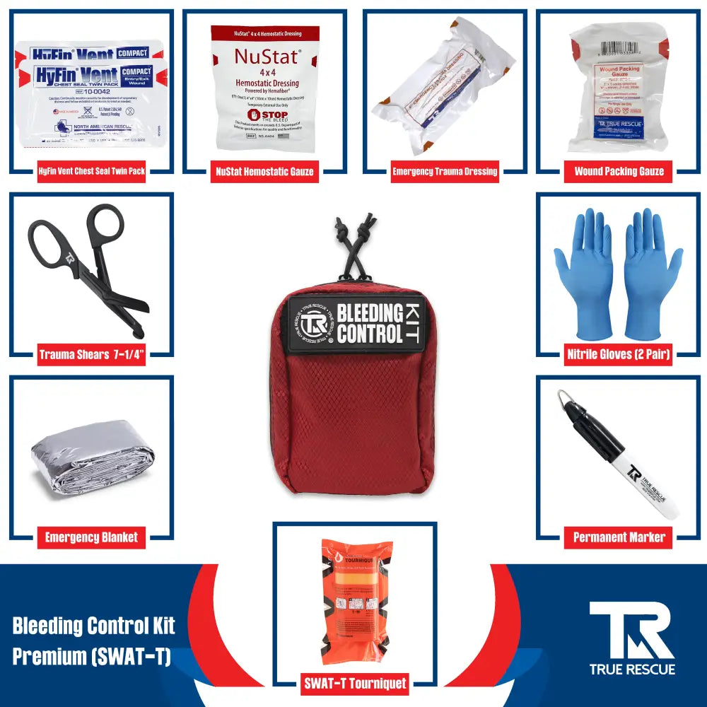 Bleeding Control Kit by True Rescue - Premium Kit (With NuStat Hemostatic Dressing) / Orange / SWAT-T Tourniquet