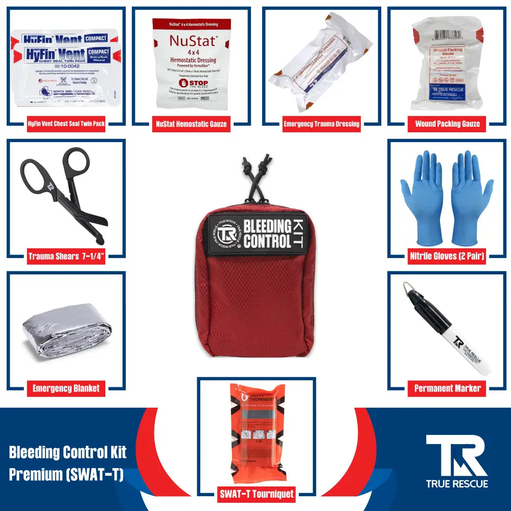 Bleeding Control Kit by True Rescue - Premium Kit (With NuStat Hemostatic Dressing) / Black / SWAT-T Tourniquet