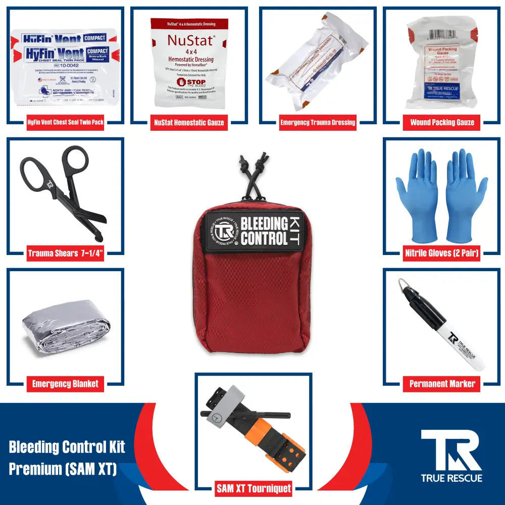 Bleeding Control Kit by True Rescue - Premium Kit (With NuStat Hemostatic Dressing) / Orange / SAM XT Tourniquet