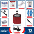 Red medical Bleeding Control Kit by True Rescue with SAM XT tourniquets and first aid supplies