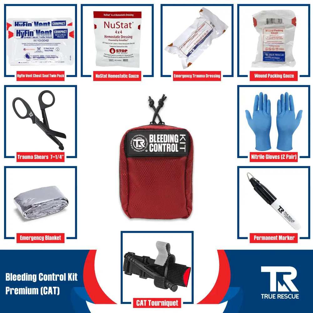 Bleeding Control Kit by True Rescue - Premium Kit (With NuStat Hemostatic Dressing) / Black / C-A-T Gen 7 Tourniquet