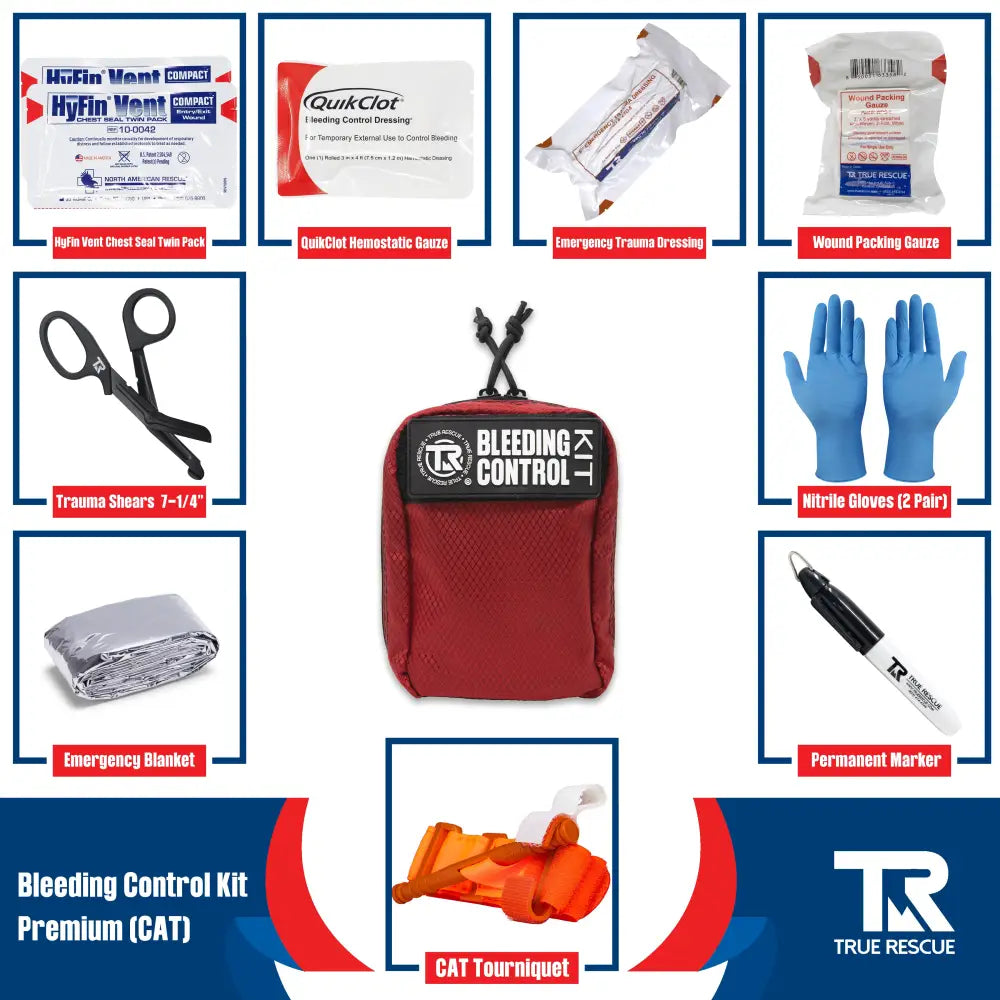 Bleeding Control Kit by True Rescue - Premium Kit (With QuikClot Hemostatic Dressing) / Orange / C-A-T Gen 7 Tourniquet