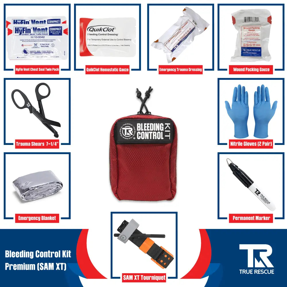 Bleeding Control Kit by True Rescue - Premium Kit (With QuikClot Hemostatic Dressing) / Orange / SAM XT Tourniquet