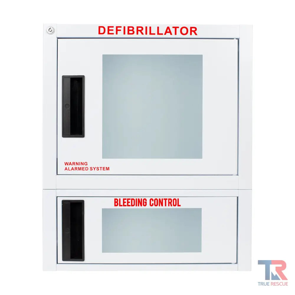 Wall-mounted Bleeding Control Kit Cabinet with defibrillator and supplies for emergencies