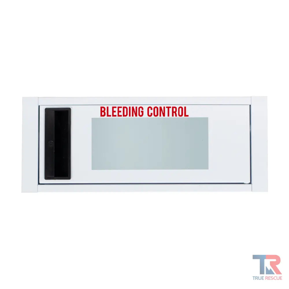 White panel with BLEEDING CONTROL text on Bleeding Control Kit Cabinet surface mounted kit