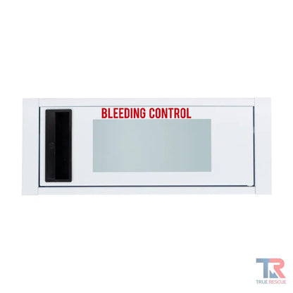 White panel with BLEEDING CONTROL text on Bleeding Control Kit Cabinet surface mounted kit