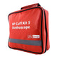 Red medical kit bag labeled BP Cuff Kit 5 for the Blood Pressure Multi-Cuff Kit