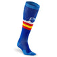 Blue athletic sock with red and yellow stripes for Colorado Peaks first responders