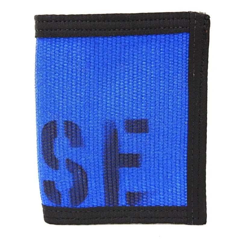 Blue and black nylon wallet featuring SF text in Captain Mens Wallet made of Coyote Combat Leather