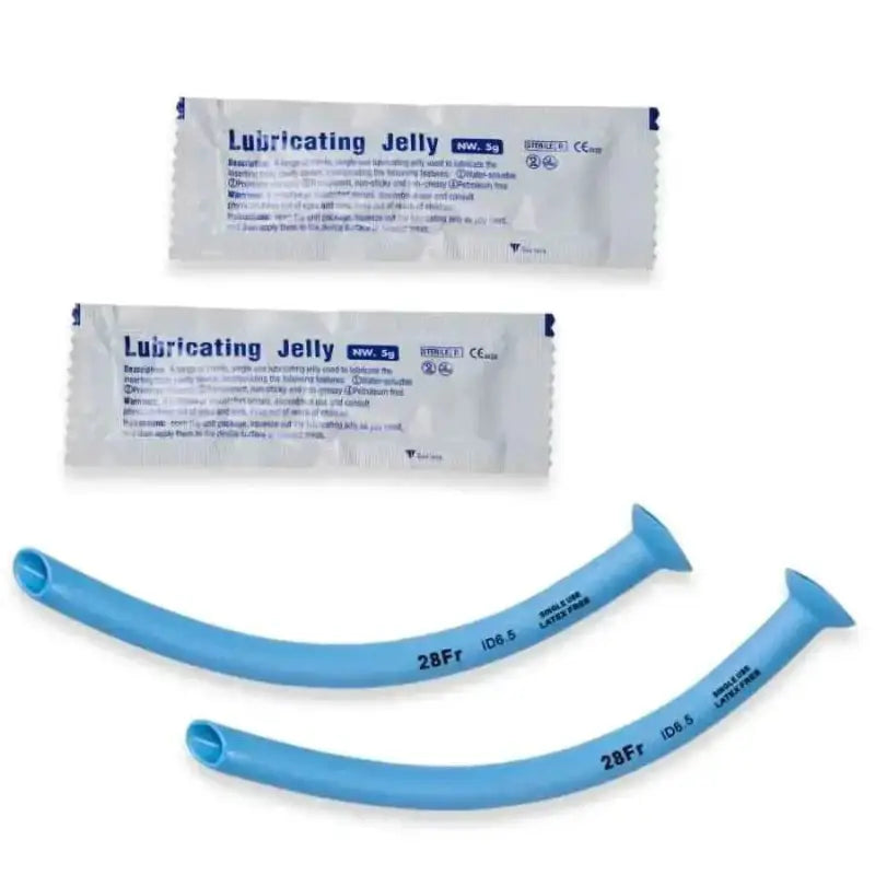 Blue Nasal Airway catheters with lubricating jelly packets in Airway Management Kit