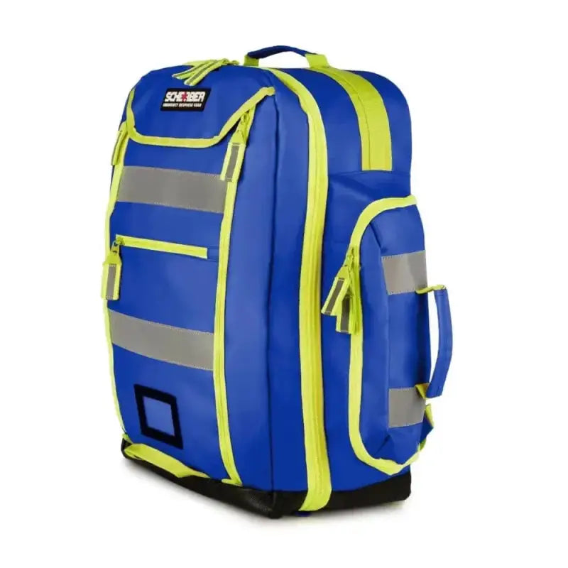 Blue Scherber Ultimate First Responder Trauma O2 Backpack with neon yellow straps