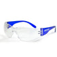 Blue-framed safety glasses providing clear safety and high impact protection for comfortable use