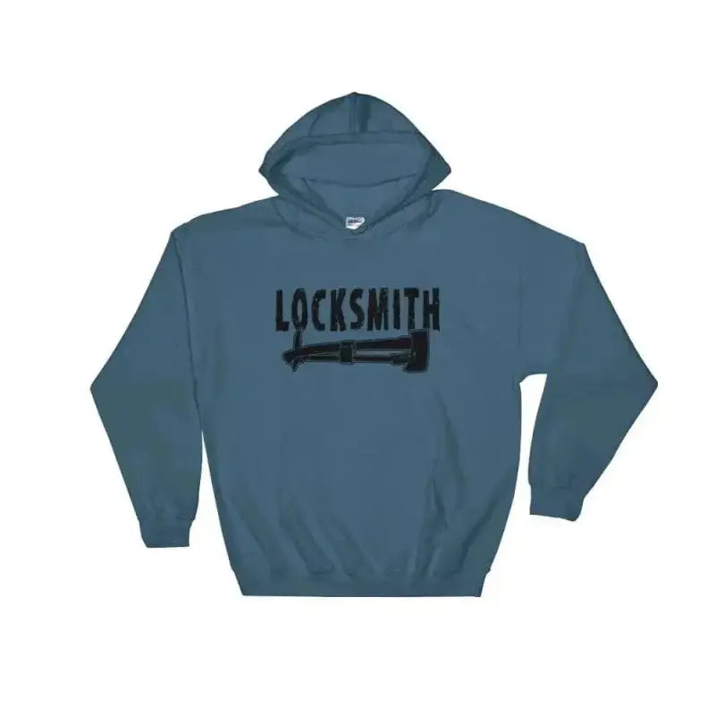 Blue-gray Locksmith hoodie with a key graphic, perfect for casual wear