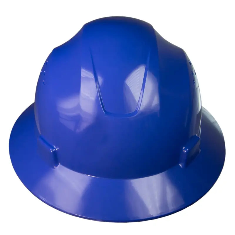 Blue Full Brim Safety Hard Hat with 4 Point Suspension meets ANSI Z89 standards