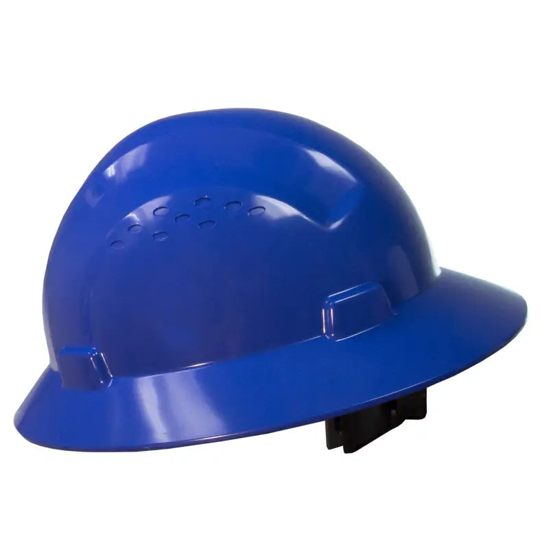 Blue Full Brim Safety Hard Hat with 4 Point Suspension meets ANSI Z89 standards