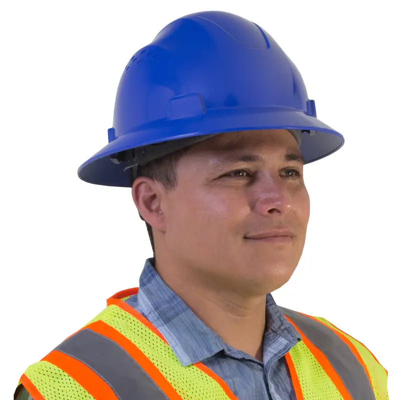 Blue hard hat with reflective vest for ANSI Z89 Full Brim Safety Hard Hat with 4 Point Suspension