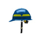 Blue Bullard Wildland Fire Helmet cap style with yellow stripe and black chin strap