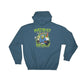 Indigo Blue Hazmat Certified Hoodie with Green Cartoon Graphic Design on Front