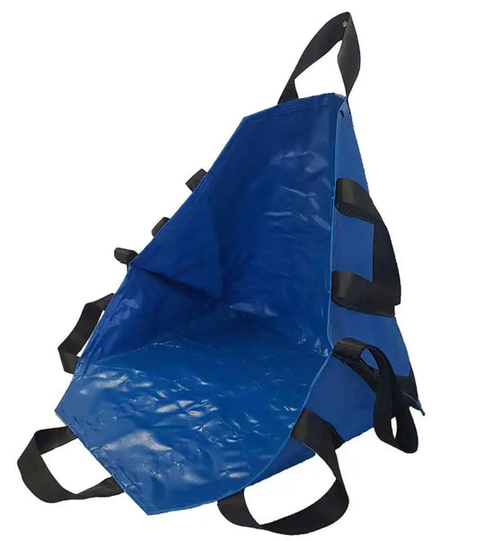 Blue LINE2design Emergency Portable Transport Unit with black carrying straps for patient transfer