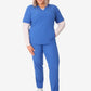 Blue medical scrubs with a women’s long-sleeve underscrub and stylish sneakers