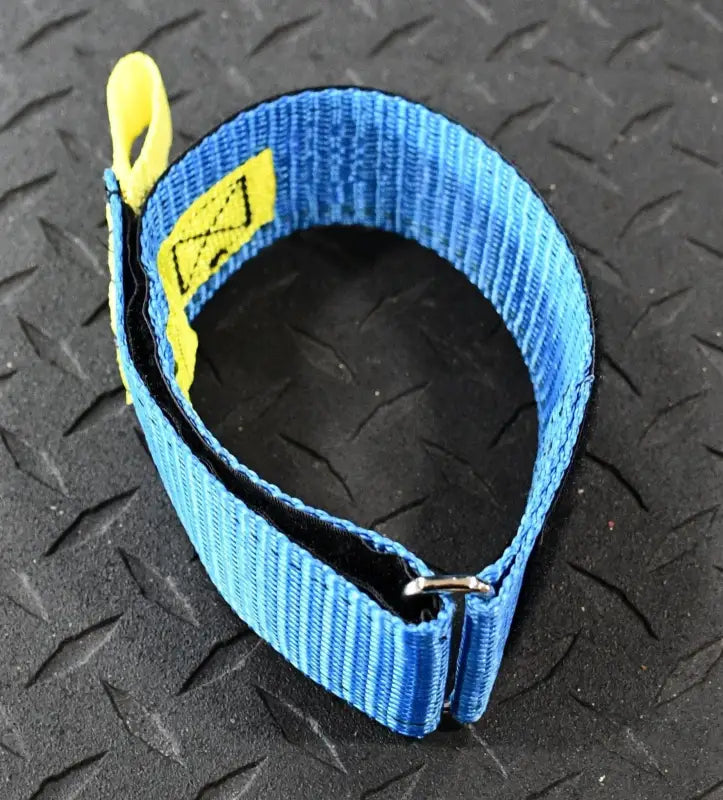 Blue nylon pet collar with yellow accents on 1-3/4 Inch Individual Hose Strap design