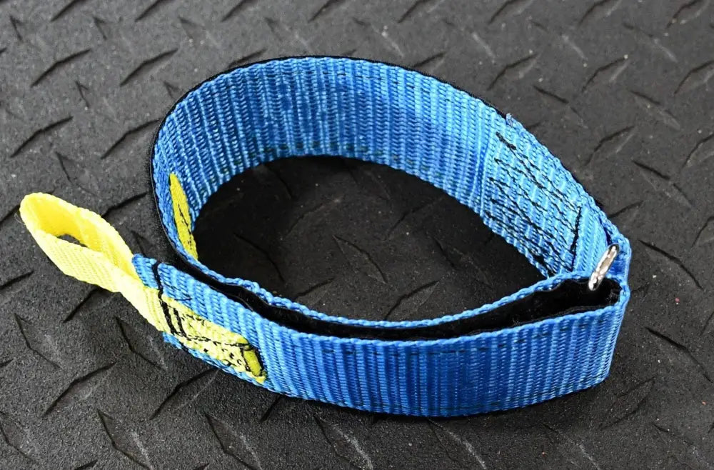 Blue nylon tow strap with yellow loop end for 1-3/4 Inch Individual Hose Strap