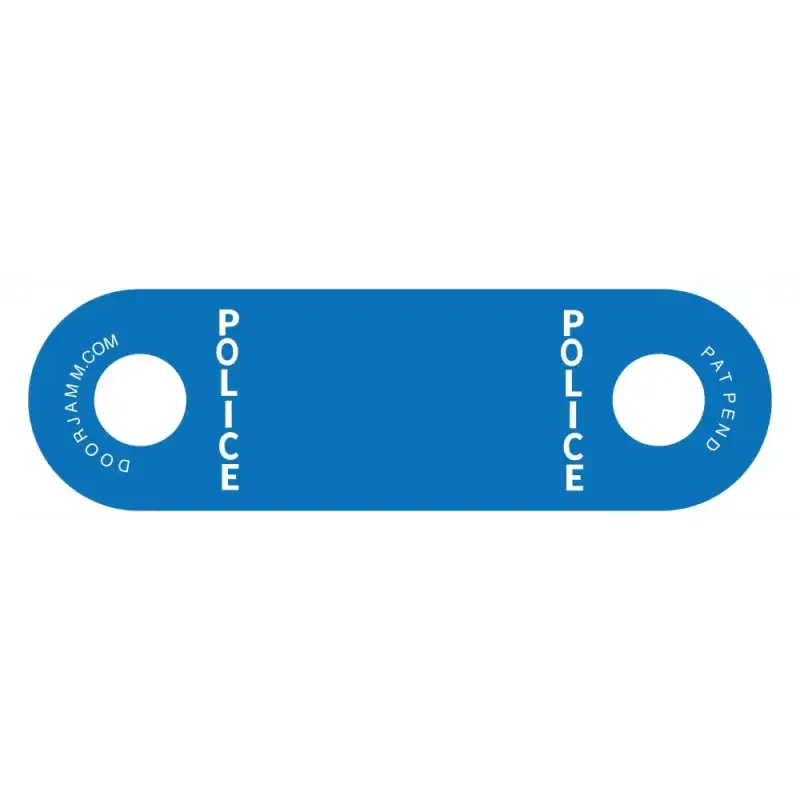 Blue POLICE tag with mounting holes for Police DoorJamm for first responders